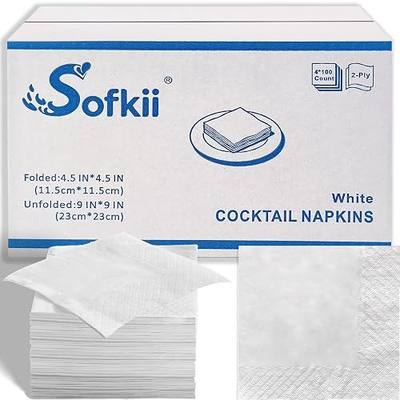 400 Count White Cocktail Napkins, 4.5x4.5 Inch 2-Ply FSC-Certified Napkins, Bulk Beverage Napkins for Dinner Wedding Bar Party and Daily Use