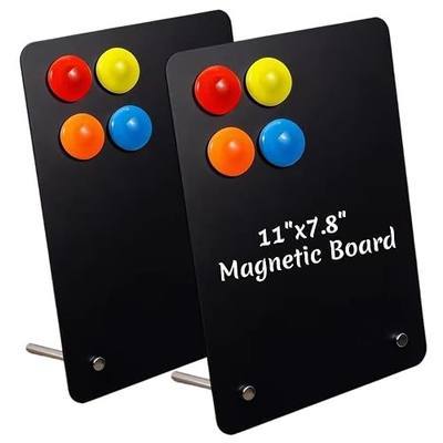 2 Pcs Magnet Board, Black Magnetic Board, 11"x7.8" Metal Magnetic Bulletin Board, Samll Magnet Display Board with Memo Sheets and Magnets for Home, School, Kitchen, Office(Square)