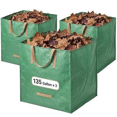 Yard Waste Bags, 135 Gallon Reusable Lawn and Leaf Bag 3 Pack | Heavy Duty Garden Bags (L 31.5"× W 31.5" × H 31.5") with Reinforced Handles, Camping Recycling Bag for Debris Leaves Grass