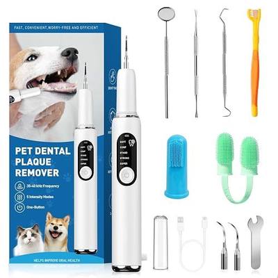 Dog Teeth Cleaning Kit Dog Plaque and Tartar Remover with LED Light 5 Adjustable Modes Electric Toothbrush Pet Teeth Cleaner for Dogs and Cats (Off-White)