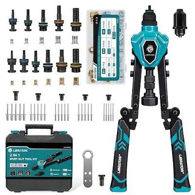 LIBRATON 2in1 Rivet Nut Tool and Rivet Gun Kit Folding, with 11 Mandrels (Metric & SAE) & 5 Nose Pieces (2.4-6.4mm), Includes 100 Nuts & 200 Pop Rivets, Folding Heavy Duty Hand Tool for DIY & Repair