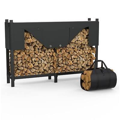 WALMANN Heavy-Duty 6 ft Firewood Rack with Waterproof Cover & Firewood Carry Bag, Outdoor Indoor Wood Log Holder for Fireplace, Patio & Porch, Sturdy Steel Fire Wood Storage Stand