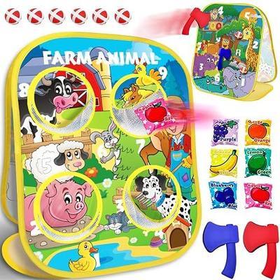 3-in-1 Farm Animal Bean Bag Toss Game for Boy Toddler Ages 3 4 5 Year Old, Cornhole Bags Learning Toys Set for 3-5 Preschool Kids, Outdoor Toy in Backyard Lawn, Indoor Family Party Game, Birthday Gift