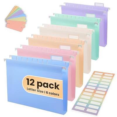Plastic Hanging File Folders for Letter Size with 1/5 Tabs, Sturdy & Tear-Resistant, 12 Pack Pastel Expandable Hanging File Folders for Filing Cabinet Organizer, Home & Office