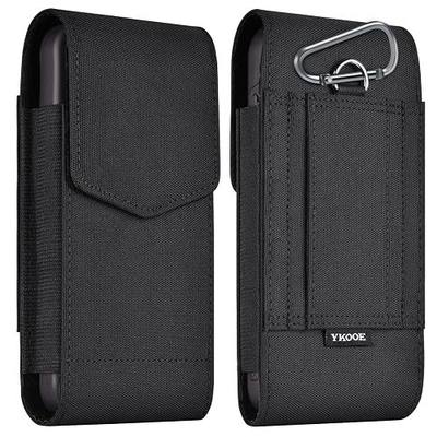 ykooe Holster Compatible with iPhone 12-16 Pro Max/Plus, Samsung Galaxy S22-S26 Plus/FE, Nylon Cell Phone Belt Holder Pouch with Magnetic Closure for Men (Fits Protective Cover on), Black -L