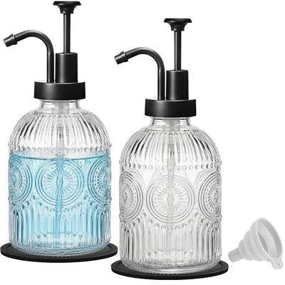 SheeChung 12Oz Vintage Glass Bathroom Soap Dispenser, Kitchen Dish Soap Dispenser with Pump, Refillable Liquid Hand Soap Bottle, Lotion, Antique Rustic Farmhouse Decor (Clear-Black Pump, 2 Pack)