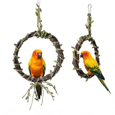 2-Pack Bird Woven Vine Swing Toys, Parrot Standing Climbing Perch,Bird Cage Toys for Budgerigar, Parakeet, Conure, Cockatiel, Mynah, Love Birds, Finches and Other Small to Medium Birds