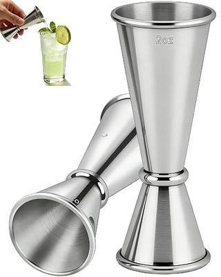 Cocktail Jigger Set 1oz/2oz, Stainless Steel Measuring Cups 2Pack | Double Jigger, Shot Measure Tool for Bartending, Home Bar & Mixed Drinks, Silver Drink Measuring Cup for Cocktails