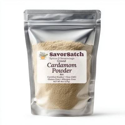 SavorSatch Ground Cardamom Powder – 4 oz Stand-Up Resealable Pouch | Fresh Green Cardamom | Certified Kosher, Non-GMO | Aromatic Spice for Baking, Cooking, Chai & Desserts