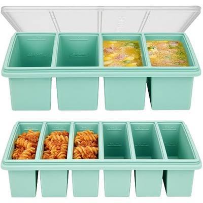 Silicone Freezer Trays with Lids, 1 Cup & 1/2 Cup Combo, Soup Container Style Ice Cube Trays, Reinforced Steel Rims, For Freezing Broth, Meal Prep and other dishes, Dishwasher & Oven Safe - 2 Pack