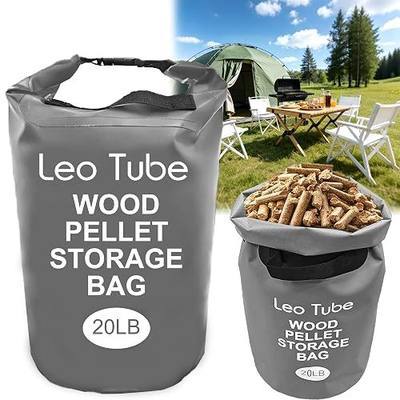Wood Pellet Storage Bag, 20LB Waterproof Smoker Bag (Grey) | 500D PVC Wood Pellet Storage Container with Buckle Seal, Label Pocket & Handles for BBQ, Grill, Smoker Pellet Storage