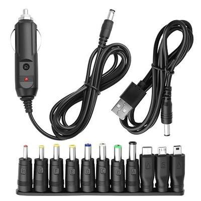 12V Car Charger Kit with DC 5V Power Cable,12V Cigarette Lighter Plug DC 5.5 * 2.1mm Includes USB Cable,11 Connectors,Universal Car Charger Adapter for GPS,DVD Player,Camera