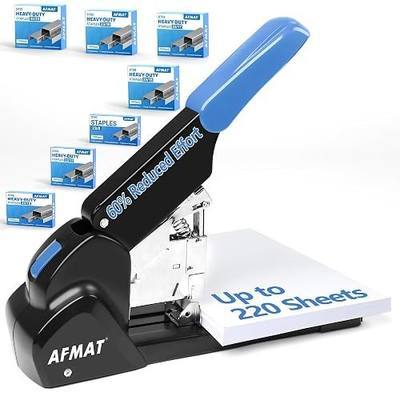 AFMAT Heavy Duty Stapler, 220 Sheets Capacity Stapler for Classroom, 60% Reduced Effort, Jam Free, Adjustable Paper Depth, Metal Desk Office Staplers w/ 50,000+ Uses, Includes 7000Pcs Staples, ES15