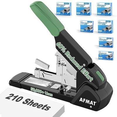 AFMAT Heavy Duty Stapler, 210 Sheet Effortless Stapler for Desk, 60% Reduced Effort, Jam Free, 50,000+ Uses, Adjustable Paper Depth, Metal Desktop Staplers for Office, Includes 7000Pcs Staples, ES15