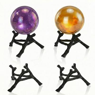 Beeveer 4 Pcs Black Crystal Ball Stand Display Holder Egg Sphere Stand Photography Props Crystal Balls Ornament Rack Holder Black Metal Base Tree Tripod Modern Simplicity for Home Decoration