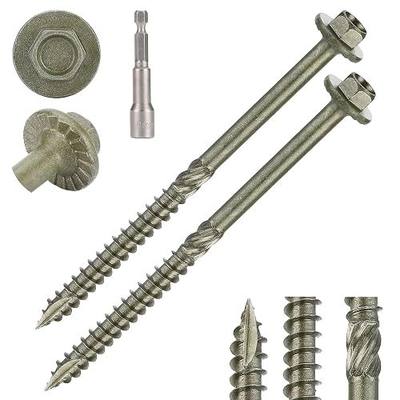 Hex Head Heavy Duty Wood Screws #14 x 4, Structural Lag Screws for Log, Timber, Landscaping & Outdoor Projects, Green Coated, 40 Pack
