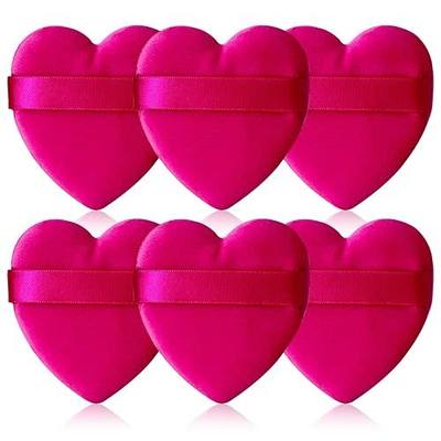 6 Pieces Powder Puff Face Soft Heart Shape Makeup Puff for Loose Powder Mineral Powder Body Powder Velour Cosmetic Foundation Blender Sponge Beauty Makeup Tools, Rose Red
