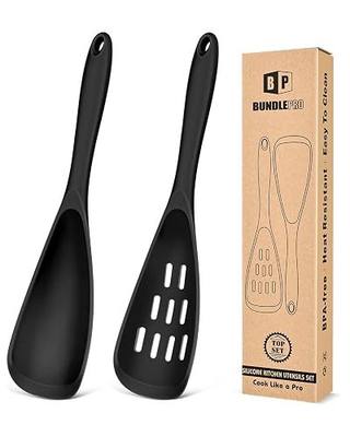 Pack of 2 Cooking Spoons for Non Stick Cookware, Multifunction Spatula Spoon BPA-Free, One-Piece Design, Suitable for Scooping, Scraping, Serving and Mixing(BLACK)