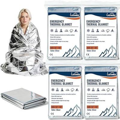 Emergency Thermal Blankets 4 Pack 82" 52", Silver, Mylar Space Blanket, Waterproof, Perfect for Camping, Hiking, Marathon, Running, Wilderness Rescue, First Aid or Bug Out Bag