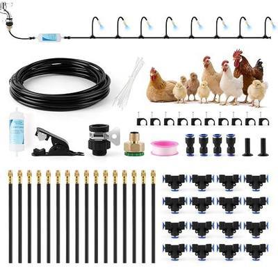 Kalolary 60FT Chicken Coop Misting Cooling System | Complete Poultry Cooling Kit with 16 Adjustable Brass Nozzles, Filter Gasket, Summer Heat Relief for Coop Garden Greenhouse