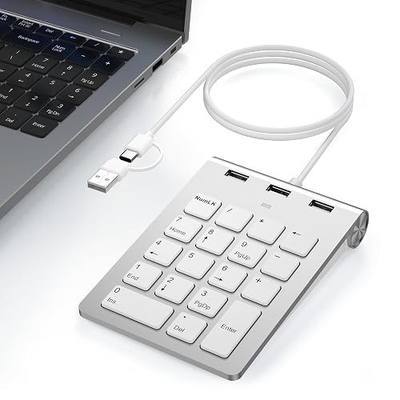 Wired Numeric Keypad with USB-C & USB-A – 18 Keys Number Pad, Built-in 3-Port USB 2.0 Hub, 15° Ergonomic Numpad for Laptop, Desktop, Surface, iPad – Plug & Play for Windows, macOS, Chrome OS