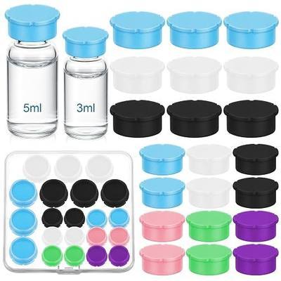 Remerry 21 Pack Glass Vial Protective Vial Caps 3ml & 5-100ml Reusable Silicone Peptide Caps Lids Leak and Dust Proof Glass Cap Storage Boxes for 3ml 5ml 10ml, 6 Colors for Weekly Organizer