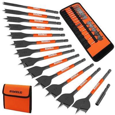 14PCS Spade Drill Bit Set, Paddle Flat Bits 1/4"–1-1/2", Quick-Change Hex Shank Wood Drill Bits with Storage Pouch for Woodworking