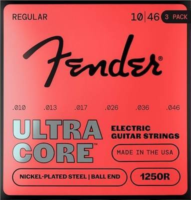 1250 Ultracore Guitar Strings, Nickel Plated Steel, Ball End, 1250R Gauges .010-.046, (6) 3-Pack