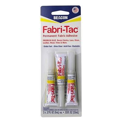 BEACON Fabri-Tac Minis Premium Fabric Glue - Quick Drying, Crystal Clear, Permanent - for Fabrics, Canvas, Lace, Wood and More, .17-Ounce, 3-Pack