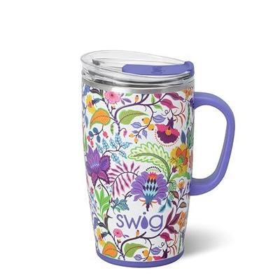 Swig Life 18oz Travel Mug, Insulated Tumbler with Handle and Lid, Travel Coffee Mug, Cup Holder Friendly, Stainless Steel 18 oz Tumbler, Reusable Insulated with Lid (Mystique)