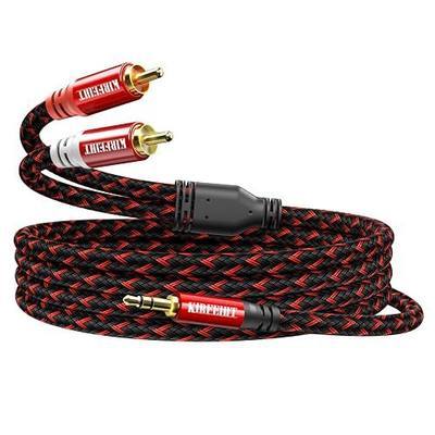 KIRFEIHT RCA to 3.5mm Audio Cable - 6FT AUX OFC Core Cord RCA Cables with Nylon Braided 1/8 Gold-Plated Connectors for Smartphones, Tablets, Speakers, HDTV, Amplifiers - Red & Black