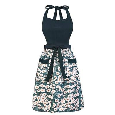 Cute Floral Aprons for Women with Pockets,Cotton Adjustable Neck Strap Apron for Kitchen Cooking Baking Gardening