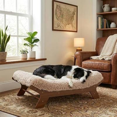 Muihood Elevated Wooden Dog Bed with Foam Mattress, Walnut, Large | Raised Dog Bed with Washable Cover, Supportive Foam Mattress, Perfect for Large Dogs and Indoor Living