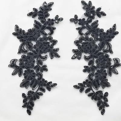 2 PCS Floral Lace Applique Patches, Sew On Embroidery Appliques for Dress, Corset, Bridal Gown, Costume, DIY Clothing & Wedding Dress Decoration, Black White Red (Black)