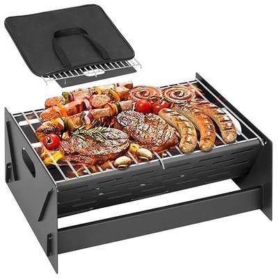 15.9" Foldable Portable Camping Charcoal Grill - Rust-Resistant Compact Tabletop Grill with Detachable Grate & Quick Assembly for Outdoor Cooking BBQ Smokes Beach Patio Backyard