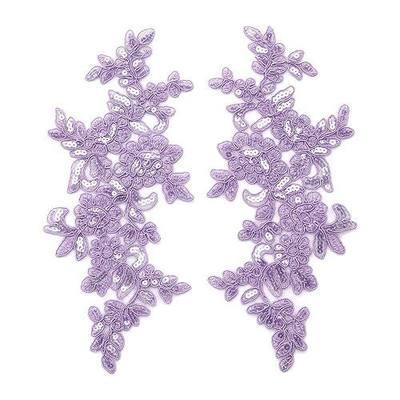 2 PCS Floral Lace Applique Patches, Sew On Embroidery Appliques for Dress, Corset, Bridal Gown, Costume, DIY Clothing & Wedding Dress Decoration, Black White Red (Light Purple)