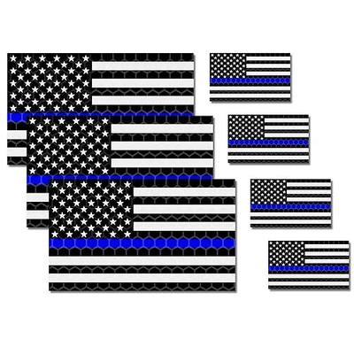 Thin Blue Line American Flag Stickers - 7 Pack PET Diamond Reflective, Multi Size Waterproof, UV Printed Decals for Cars, Helmets, Windows, & Law Enforcement Support