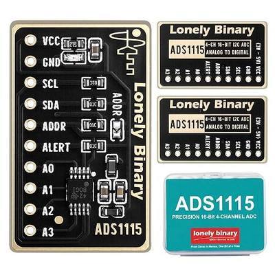 Lonely Binary 3-Pack ADS1115 16-Bit ADC I2C Module for Arduino & ESP32 | 4-channel/2-differential, PGA ±0.256–6.144V; chain 4 for 16 channels; 3.3V/5V, no level shifter; Pico, STM32; ENIG finish