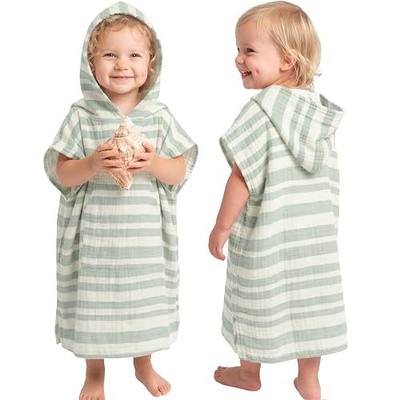 Konssy Toddler Beach Towel with Hood, 100% Cotton Muslin Hooded Towel Poncho for Kids 0-3 Years, Quick Dry Swim Pool Cover Up for Baby Boys Girls, Absorbent Bath Towel with Front Pocket