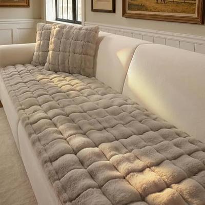 OHSIO Couch Cover for Pets Plush, Non Slip Cozy Sofa Cover Pet Friendly, Soft Thick Fuzzy Sofa Slipcovers for 3 Cushions Washable Couch Sofa Funiture Protector(Light Brown,27.6'' x 59'')