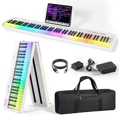 Foldable 88-Key Piano Keyboard with Colorful Lighted Keys | Semi-Weighted Full Size Keys, Portable Digital Piano with USB-MIDI, Speakers, Sustain Pedal, Battery for Beginners, Adults