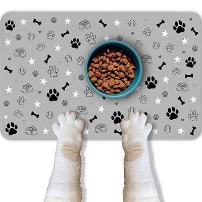 Dog Food Mat for Pet Cat Food Mat, Gray Absorbent Quick Dry Dog Bowl Mats for Food and Water, Non-Slip Cat Pet Feeding Mats for Floor Placemats 12"x20"