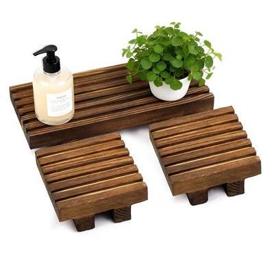 Klunk Waterproof Wood Risers Set of 3 (1 Long 8.7" + 2 Small 3.6"), Rustic Countertop Organizer Display Stands for Bathroom Vanity, Perfume & Skincare, Kitchen Spice Rack Riser, Farmhouse Decor