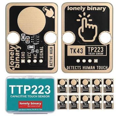 Lonely Binary 12-Pack TTP223 Capacitive Touch Sensor for Arduino & ESP32 | Single-channel touch switch; 3.3V/5V, no level shifter; VCC/GND/IO; ENIG gold, lead-free; Raspberry Pi Pico, STM32