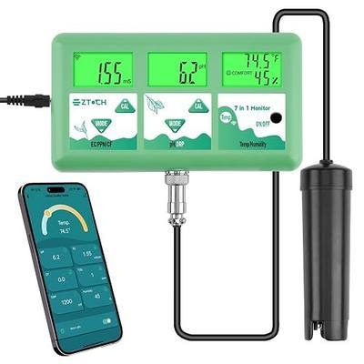 pH Monitor Hydroponic Continuous 7 in 1 EC pH TDS CF ORP Monitor | WiFi Continuous Monitoring pH EC PPM Humidity Temp Meter of Aquaponic, DWC Hydroponic System, Aeroponic Garden