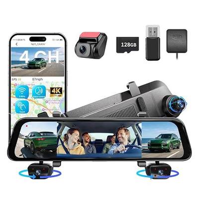 2026 4K Mirror Dash Cam 4 Channel, 12" Touch Screen Rear View Mirror Camera for Cars,4K Dashcam Front Rear Inside, IR Night Vision,WiFi,APP,GPS, Voice Control,Free 128GB SD