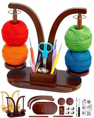 FIVEIZERO Double Magnetic Yarn Holder for Crocheting and Knitting | Dual Spindles, 360° Smooth Rotation, Solid Wood, Phone Stand, Strong Weight Capacity, Tangle Free Feeding
