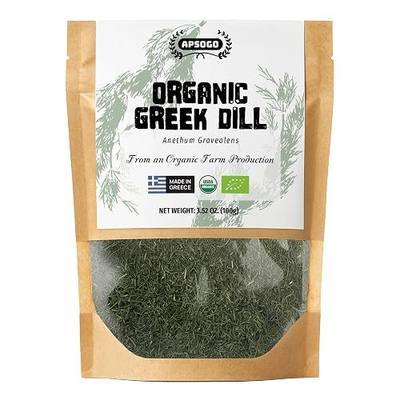 APSOGO Organic Dried Dill Weed (Anethum Graveolens) - Greek Premium Dill Seasoning - Fresh Aromatic Herb for Cooking - Organic Dill Leaves - Resealable Eco Pouch (3.52oz)
