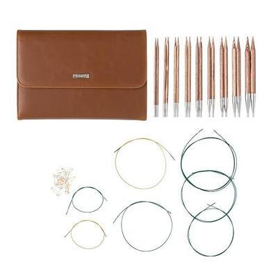 Knit Picks Premium Wood Interchangeable Knitting Needles Set with Case | 9 sizes of 4.75 inch long Resilience knitting needles, sizes 4-11, includes cables, stitch markers, and endcaps.