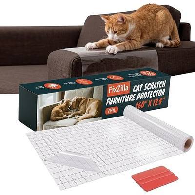 FixZilla Anti Cat Scratch Furniture Protector for Couches, One Sided Adhesive, 12.4" x 160" Soft Flexible Couch Protector from Cat Claws, No Twist Pins Needed, Hugs Corners, Curves, Includes Squeegee